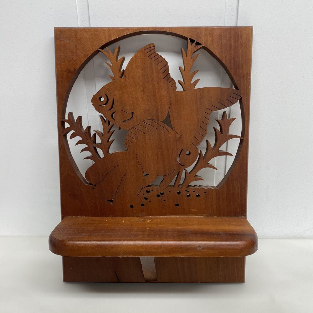 Wood Fish Wall Decor Shelf Handcrafted Nautical Beach Fishing Lake House